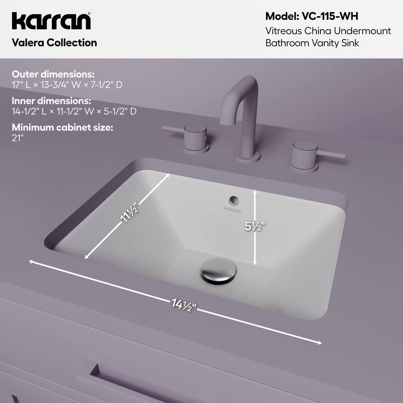 Karran 16-3/4" Undermount Vitreous China Bathroom Sink In White