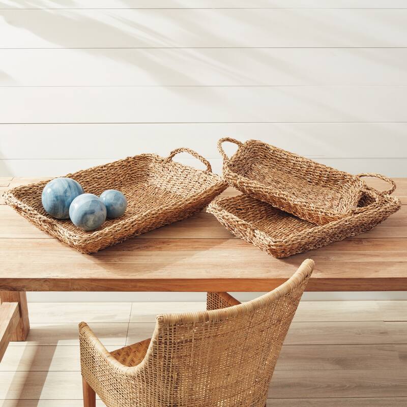 Seagrass Trays With Handles, Set Of 3 - 29 x 21 x 8;25 x 17 x 6.25;23 x 12 x 4.5