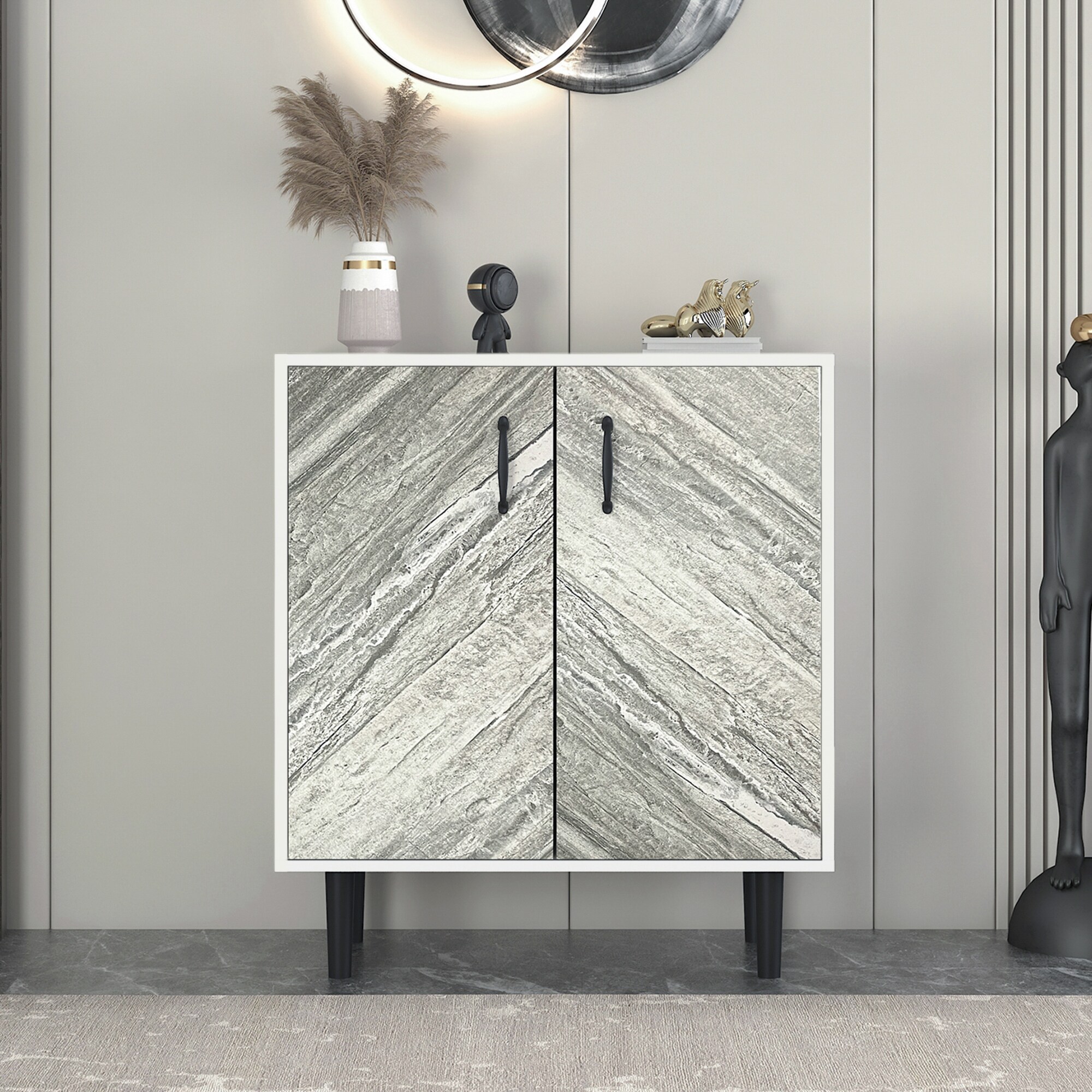 Modern Buffet Cabinet with 2 Doors , Freestanding Sideboard Storage Cabinet Entryway Floor Cabinet ,WHITE