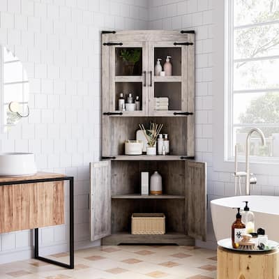 Corner Cabinet with Barn Door and Adjustable Shelves