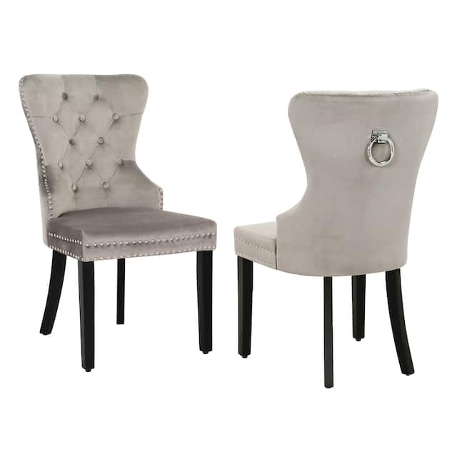 Grandview Tufted Upholstered Dining Chair (Set of 2) with Nailhead Trim and Ring Pull - Grey