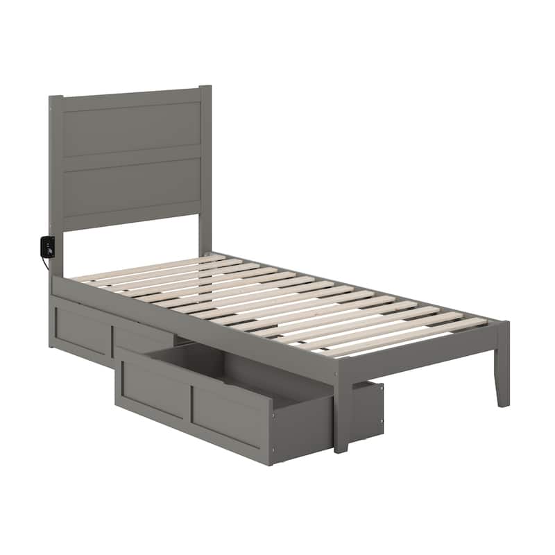 Twin XL Bed with Drawers - Grey Storage Platform Bed Frame - Modern Coastal Style