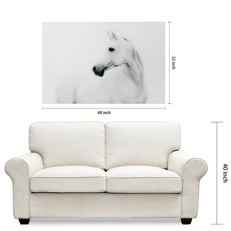 White Horse Frameless Free Floating Tempered Art Glass Wall Art