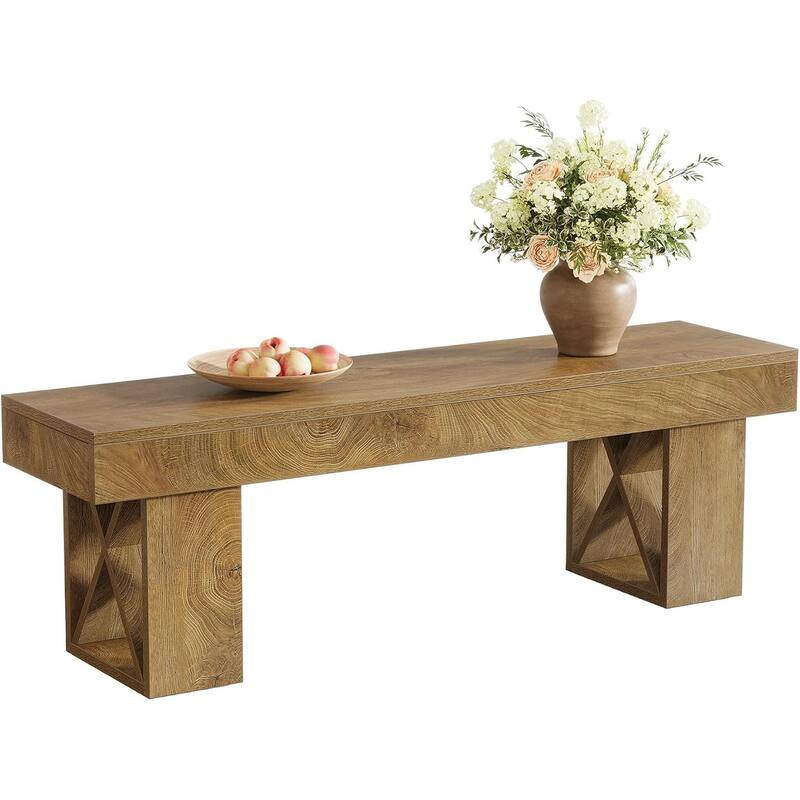 55-Inch Extra Long Dining Bench, Farmhouse Wooden Entryway Bench, Indoor End of Bed Stool for Dining Room, Bedroom, Hallway