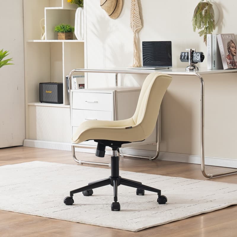 Modern Office Chair, Faux Leather Padded Desk Chair with Back, Wheels