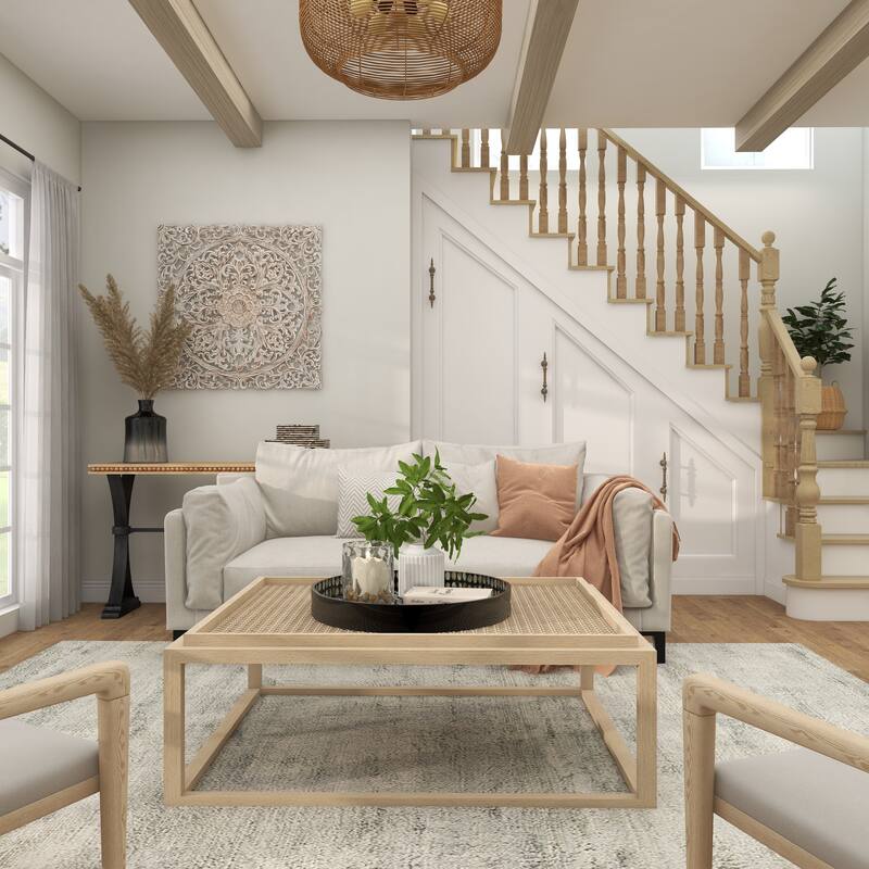 White Wood Handmade Intricately Carved Mandala Floral Home Wall Decor with Brown Distressing