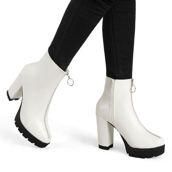 Front Zip Chunky Heel Ankle Boots - Overstock 28980535