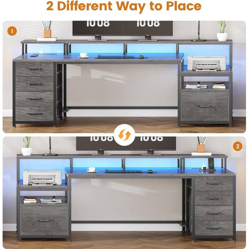 Home Computer Desk File Drawer & Power Outlet 5 Drawer Monitor Shelf