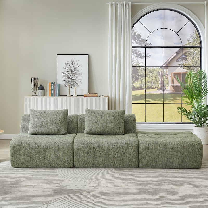 Floor Standing Sectional Sofa Chenille Modular Couch with Pillows - Green