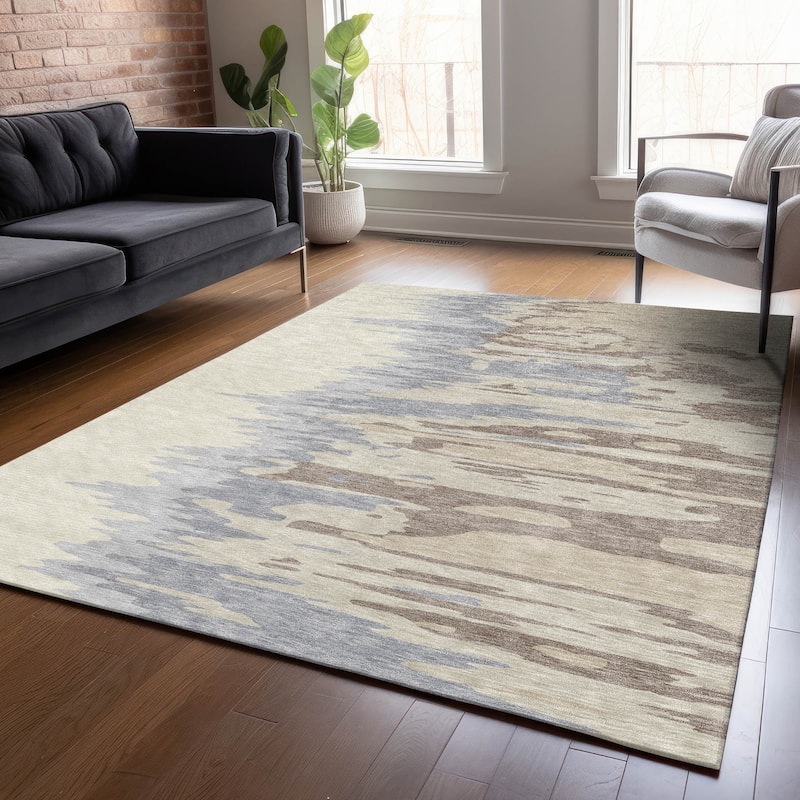 Machine Washable Indoor/ Outdoor Brushstrokes Ombre Chantille Rug - Beige - 10' x 14'