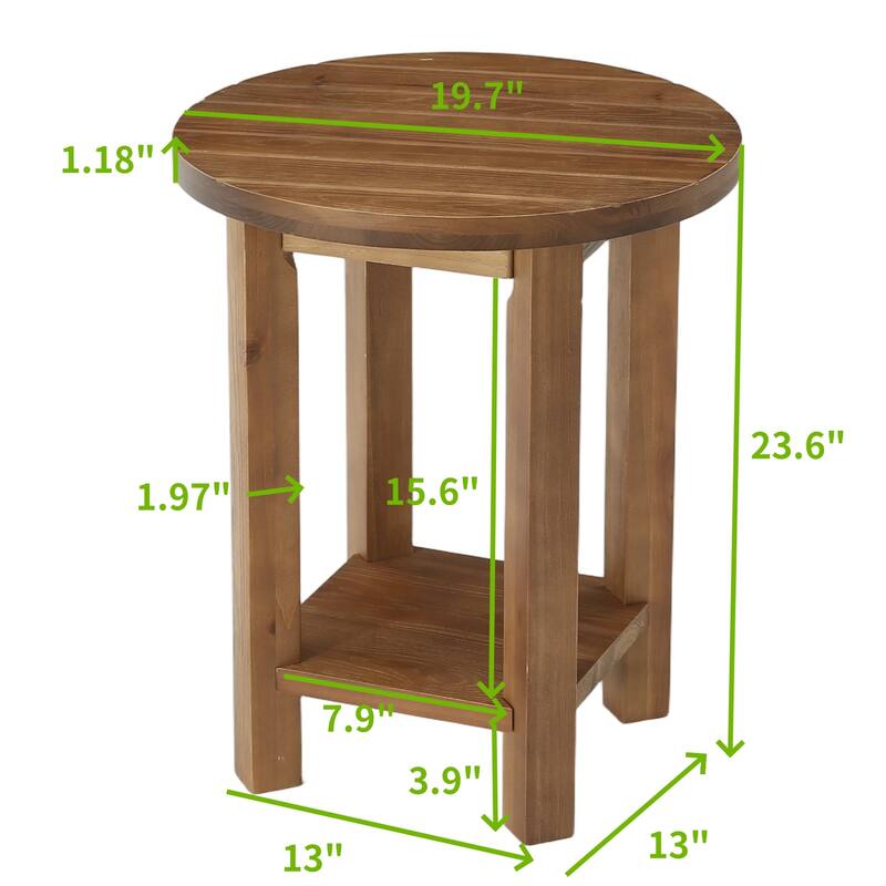 Solid Wood Round End Table With 2-tier Storage For Living Room, Small Spaces