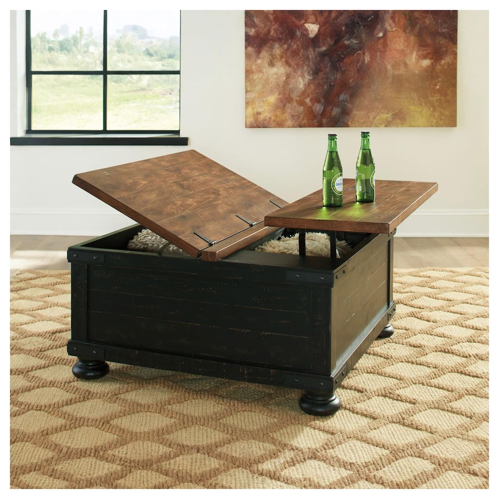 Valebeck Black/Brown Casual Square Lift Top Cocktail Table - 36" W x 36" D x 18" H