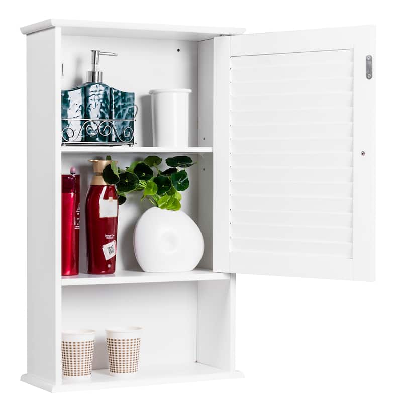 Wooden Bathroom Cabinet Wall Mounted Cabinet with Adjustable Shelf - White