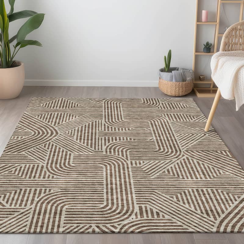 Machine Washable Indoor/ Outdoor Chantille Contemporary Geo Rug
