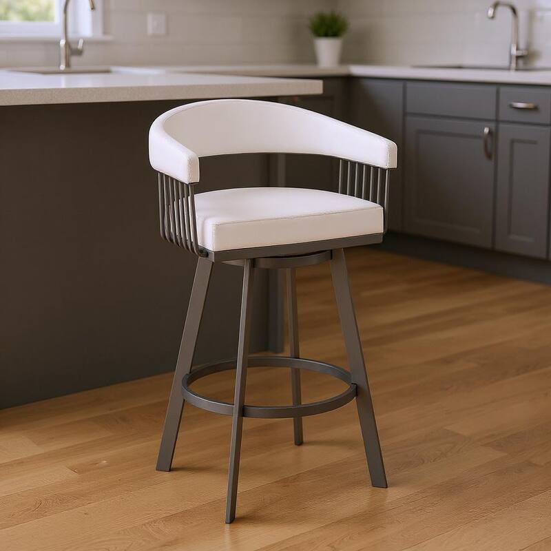 HomeRoots 25" White And Silver Iron Swivel Backless Counter Height Bar Chair - Counter Height - White - Single