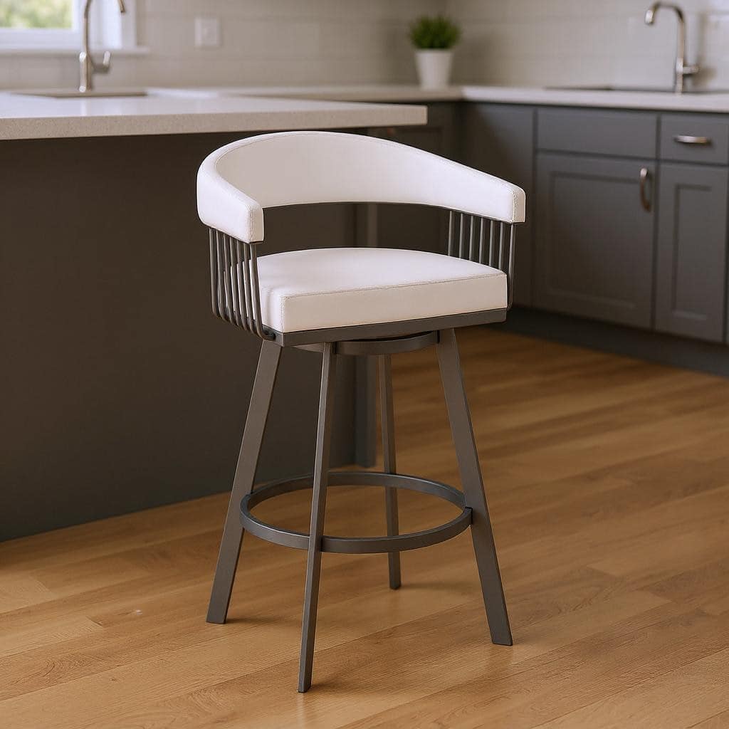 HomeRoots 25" White And Silver Iron Swivel Backless Counter Height Bar Chair