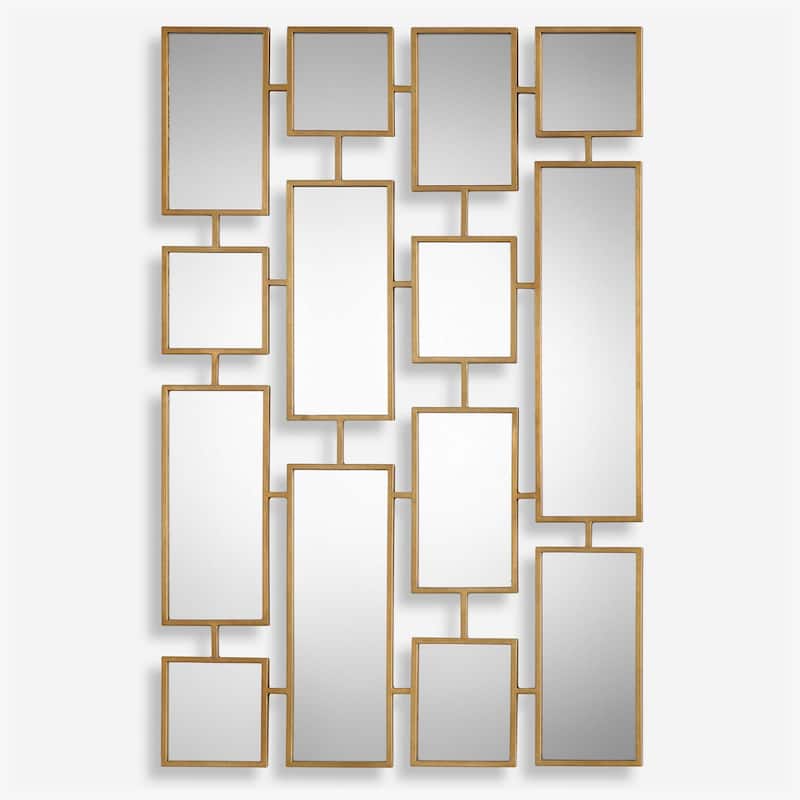 Geometric Designed Rectangular Wall Mirror - 48" - Antique Gold