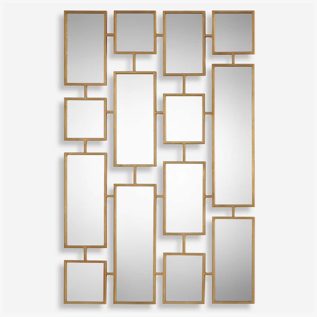 Geometric Designed Rectangular Wall Mirror - 48" - Antique Gold