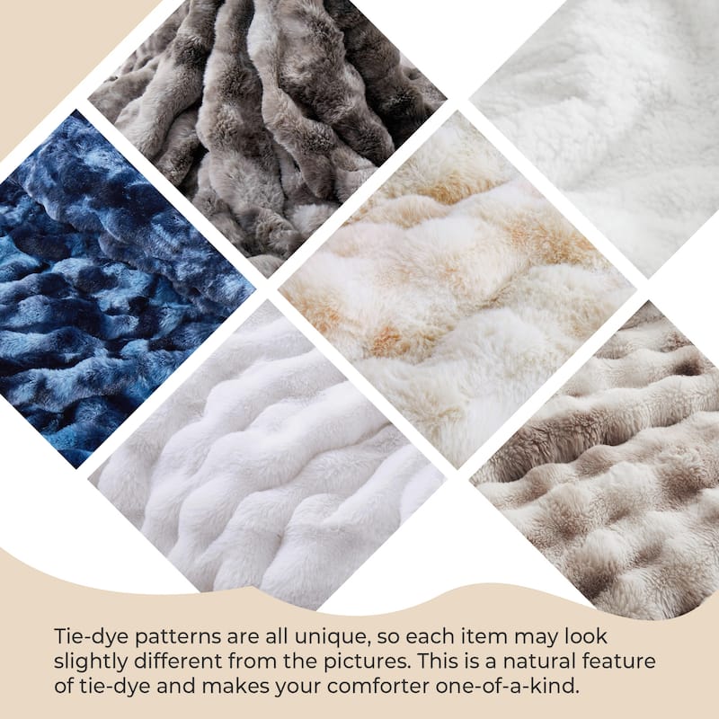 3 Pieces Fluffy Faux Rabbit Fur Comforter Set, Plush Fuzzy Bedding Set for Winter