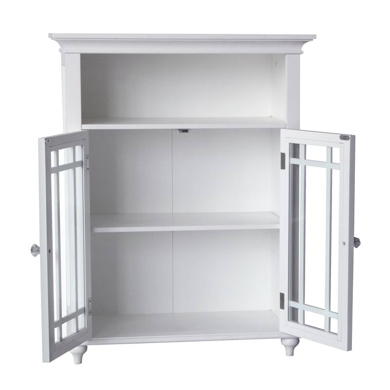 Teamson Home Neal Wooden Freestanding Two-Door Floor Cabinet with Glass Paneled Doors and Open Fixed Shelf