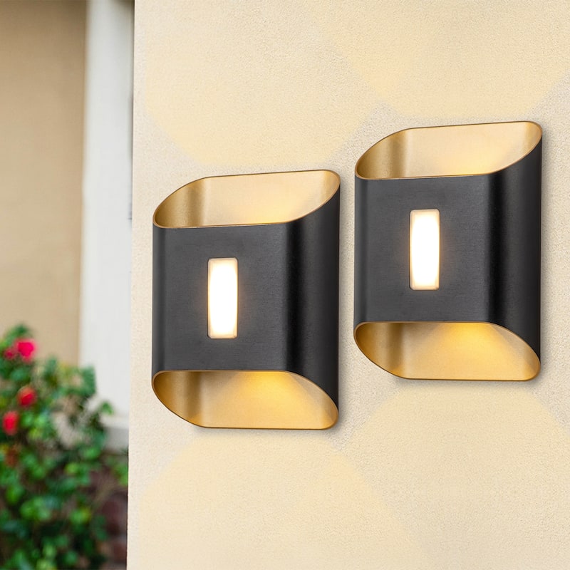 C Cattleya 2 Pack 2-Light Gold and Black Aluminum Integrated LED Outdoor Wall Light Sconce