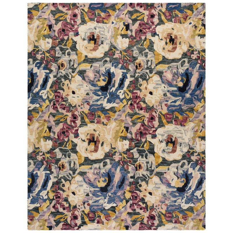 SAFAVIEH Handmade Blossom Stavroula French Country Floral Wool Rug - 9' x 12' - Green/Ivory