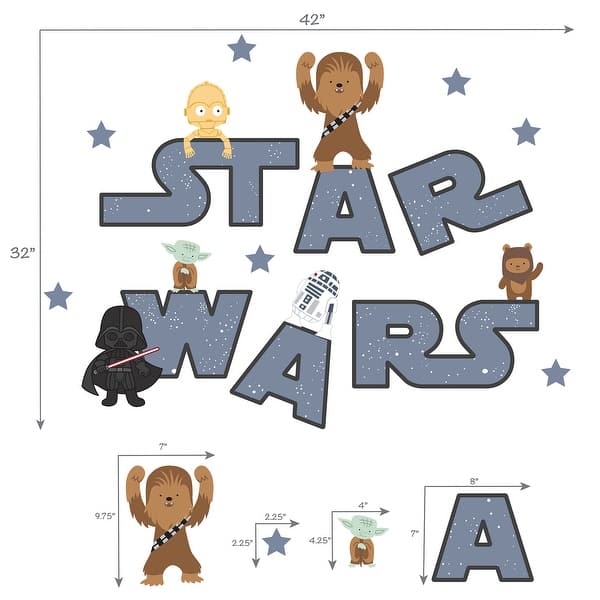 Lambs & Ivy Star Wars Logo Wall Decals w/ Yoda/R2D2/Darth Vader and more - Blue