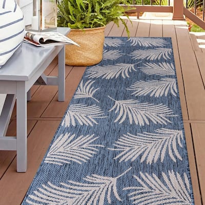 World Rug Gallery Contemporary Palm Leaves Textured Flat Weave Indoor/Outdoor Area Rug