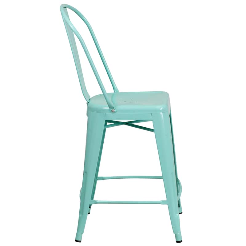 24'' High Metal Indoor-Outdoor Counter Height Stool with Back - 17.75"W x 22"D x 40.25"H