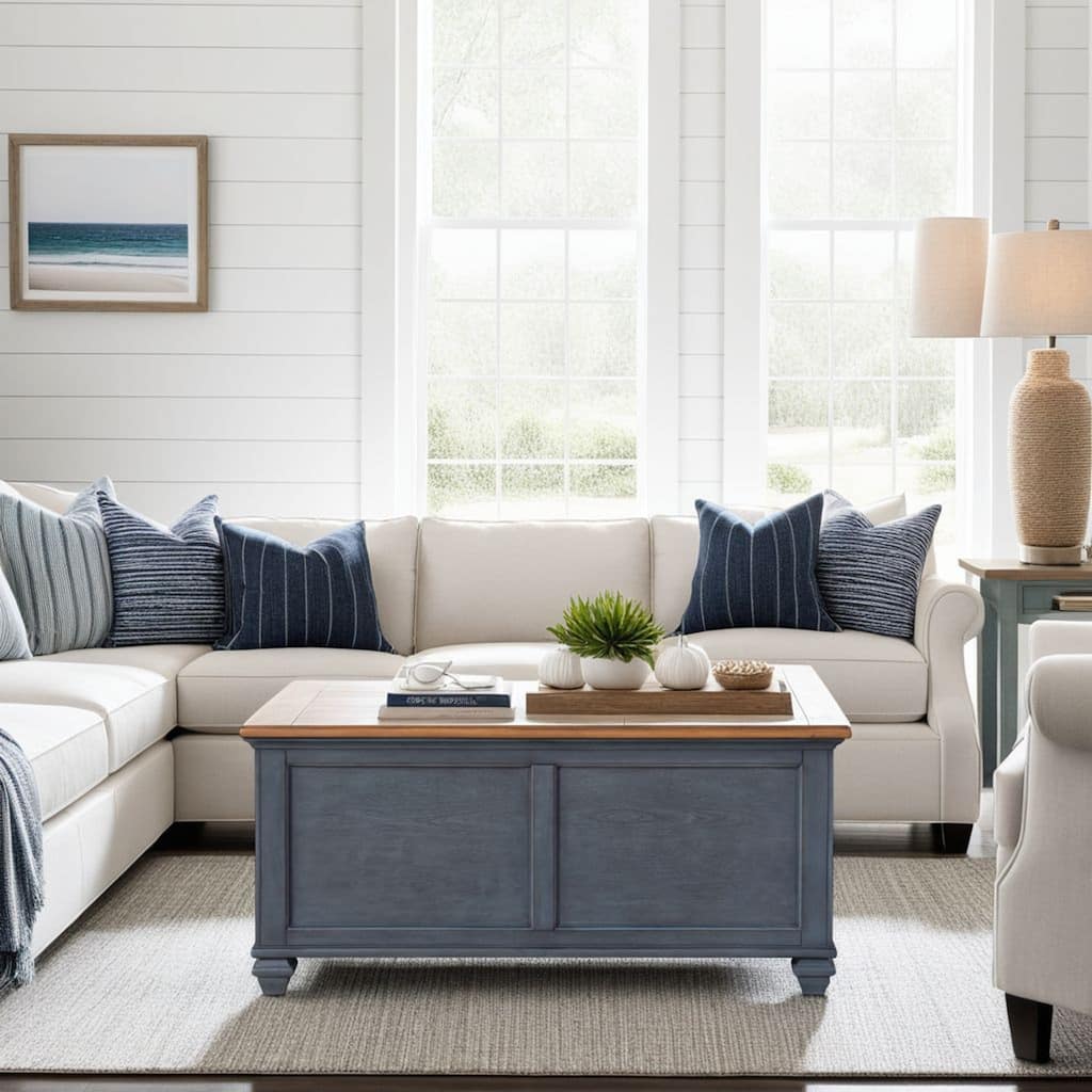 Bridgevine Home Americana 40 inch Lift-Top Coffee Table, No Assembly Required, Corduroy Blue Finish