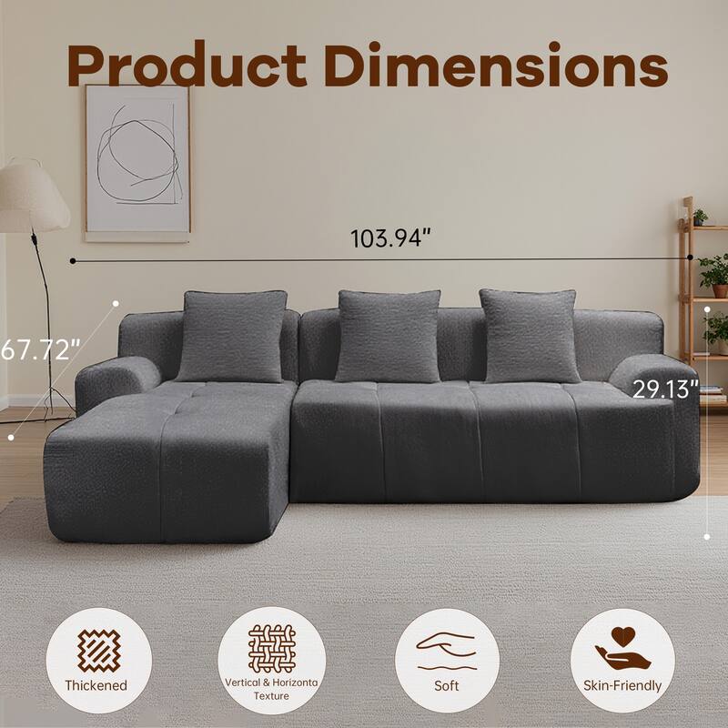 Modular Sectional Sofa with L-Shape Chaise Lounge, Corduroy Upholstered Cloud Sofa, Full-Compressed Corner Deep Seat Sofa