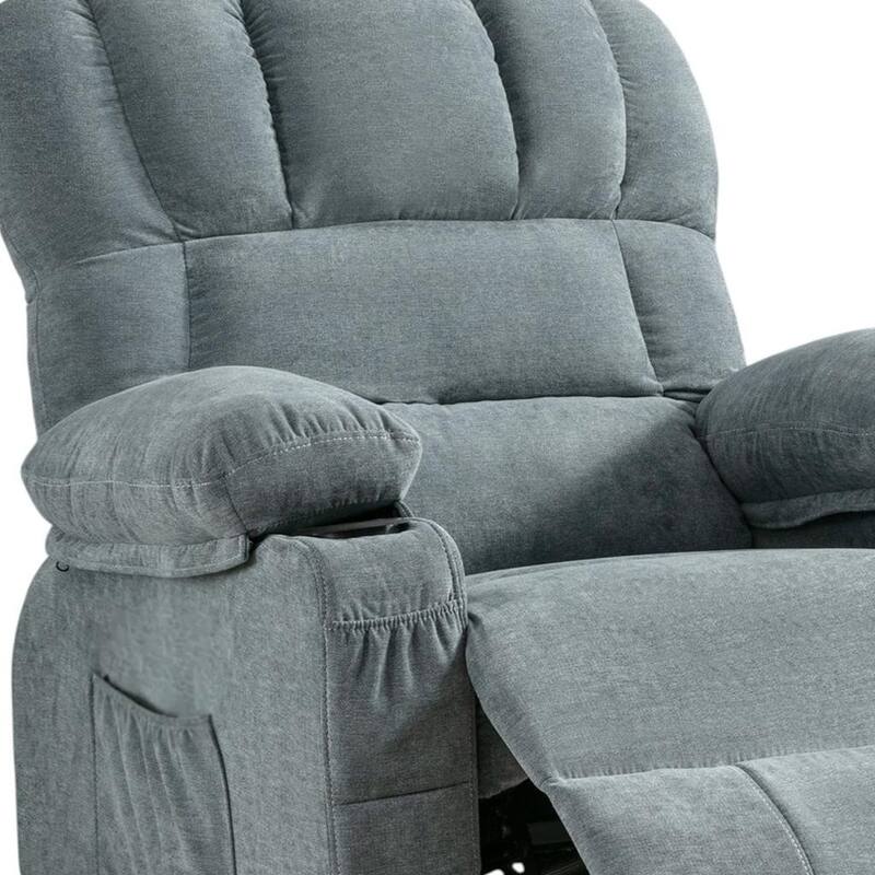 HomeRoots 39" Blue Faux Leather Leather Heated Massage Lift Assist Recliner With USB