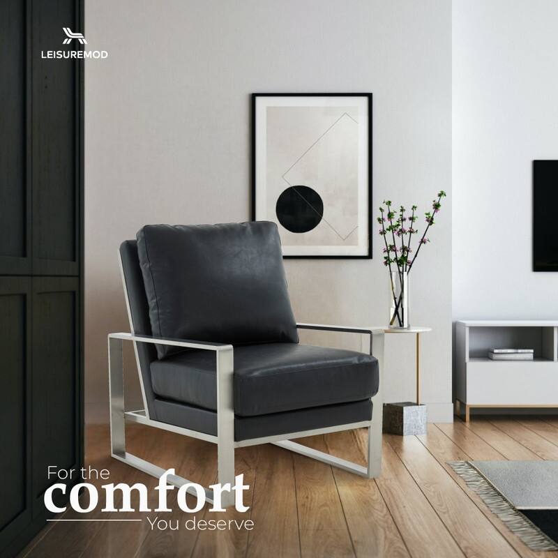 Jefferson Contemporary Leather Accent Armchair with Silver or Gold Frame, Removable Cushions, and Durable Spring-Supported Seat