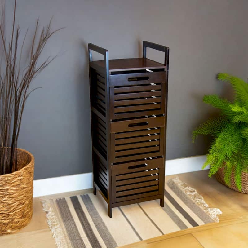 Bamboo Storage Tower with 3 Slatted Drawers
