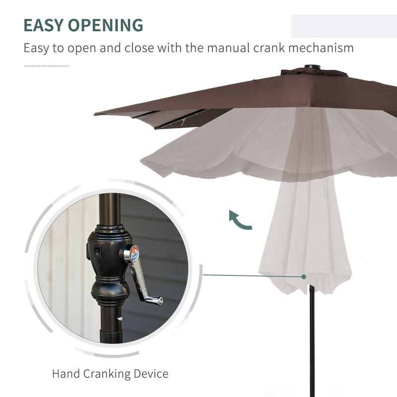 9' x 7' Solar LED Patio Umbrella with Tilt & Crank for Outdoor Shade and Night Lighting