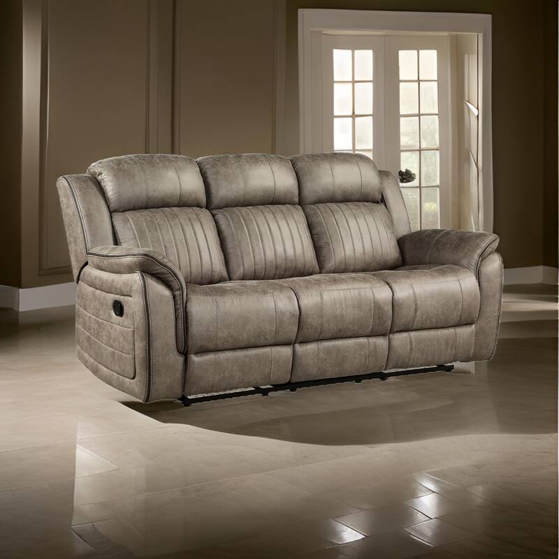 Bento 84 Inch Double Manual Recliner Sofa, Sandy Brown Polished Microfiber