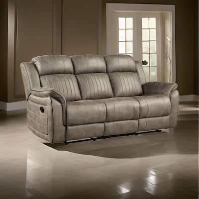 Bento 84 Inch Double Manual Recliner Sofa, Sandy Brown Polished Microfiber