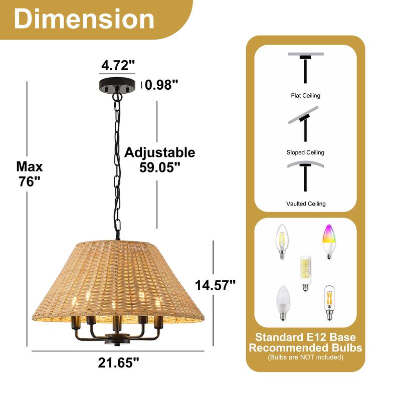 Starsky 5-Light Handwoven Natural Rattan Drum Chandelier