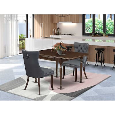 HomeStock 3-Pc Mahogany Finish Rectangular Solid Wood Top with Dropleaf Dining Table Set