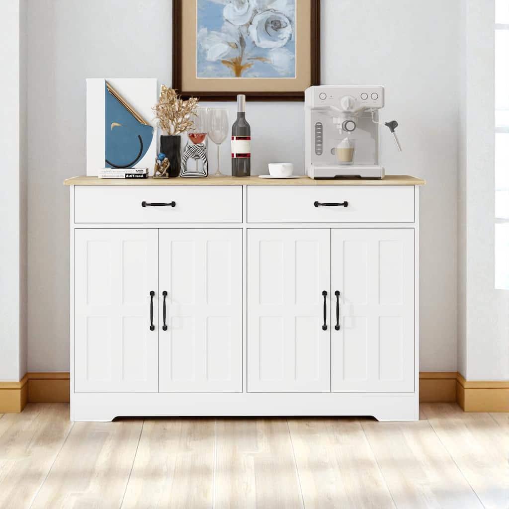Farmhouse Buffet Sideboard Cabinet with 2 Drawers and 4 Doors, Storage Cupboard for Dining and Kitchen.