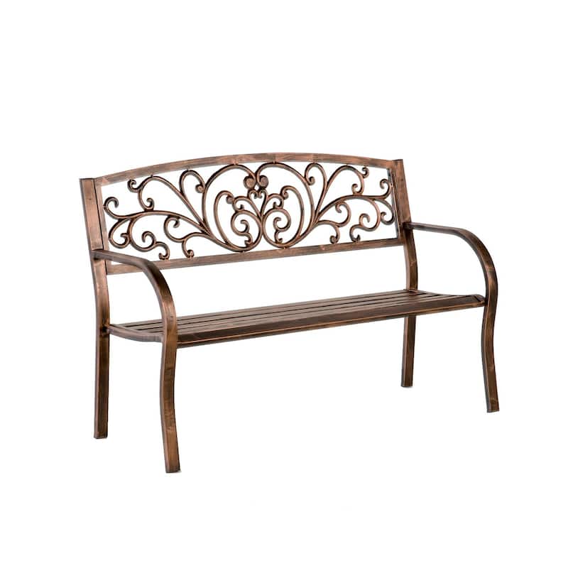 50 in. Blooming Metal Outdoor Garden Bench - Bronze