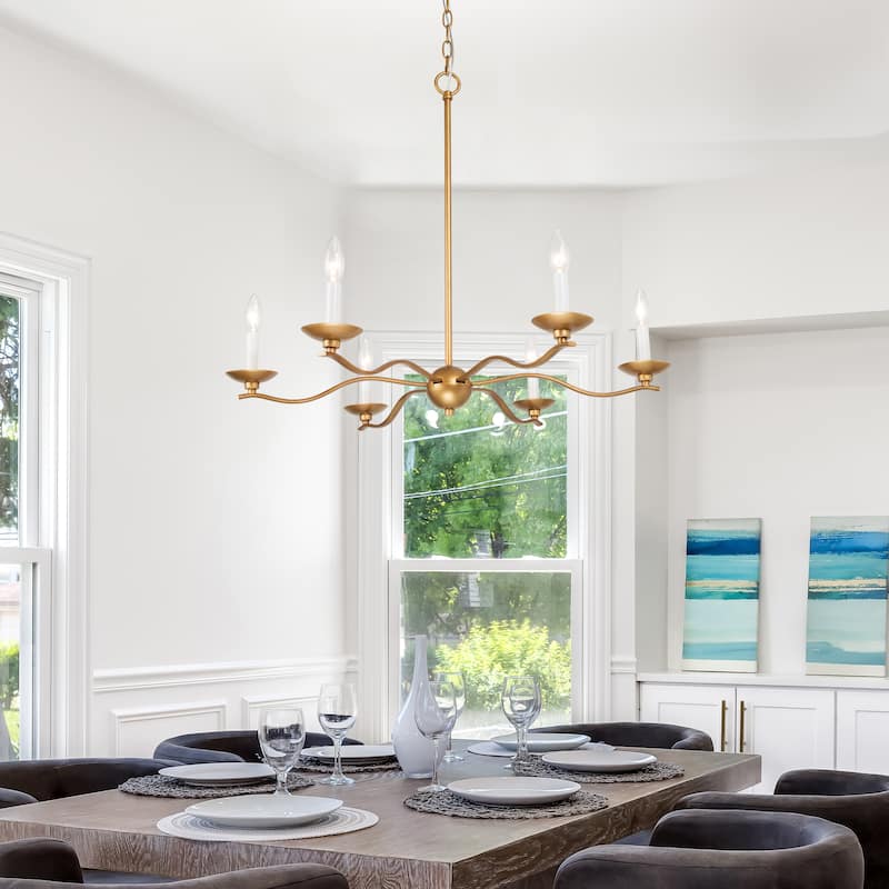 Mid-century Modern Candle Chandelier French Country 6-light Large Size Brass Dining Room Light - D30" x H86.5"