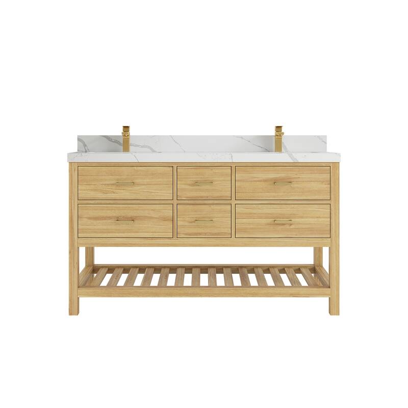 Willow Collections 60 in. W x 22 in. D Parker Solid Teak Double Sink Bathroom Vanity with Countertop