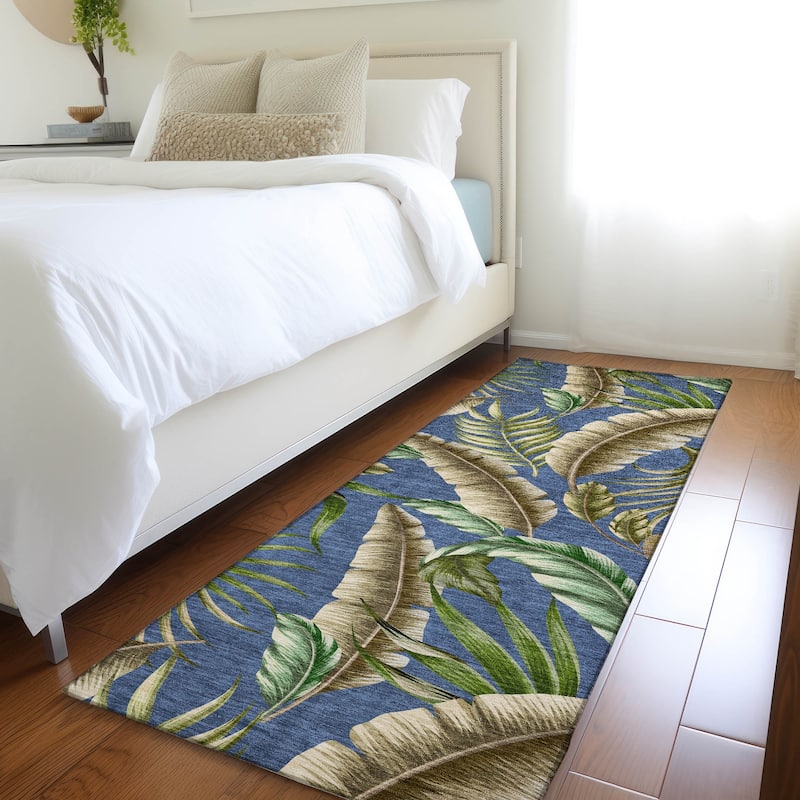 Premium Washable Super Soft Tropical Palms Mayfield Rug - Blue - 2' 3" x 7' 6" - Runner