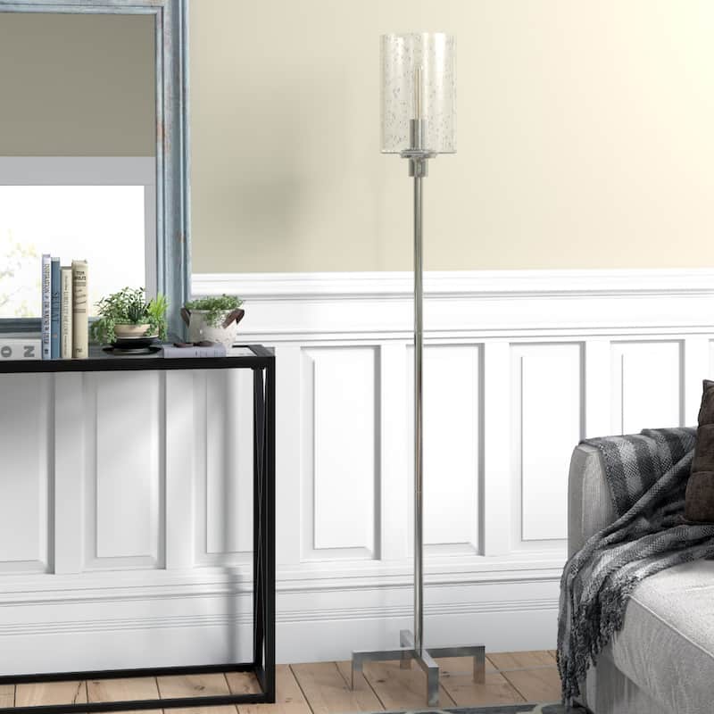 66" Modern Torchiere Floor Lamp with Glass Drum Shade and Metal Base Foot Switch Plug-In for Living Room - 66"H x 13"W x 13"D