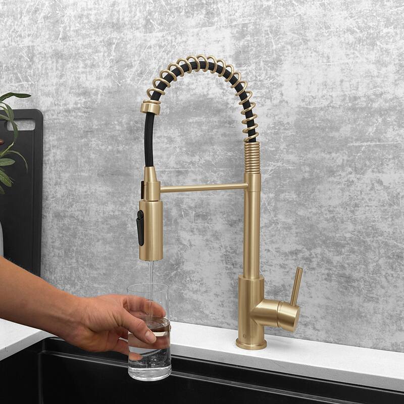 Milano Pull-Down Kitchen Faucet with water filter. Stainless Steel Gold.