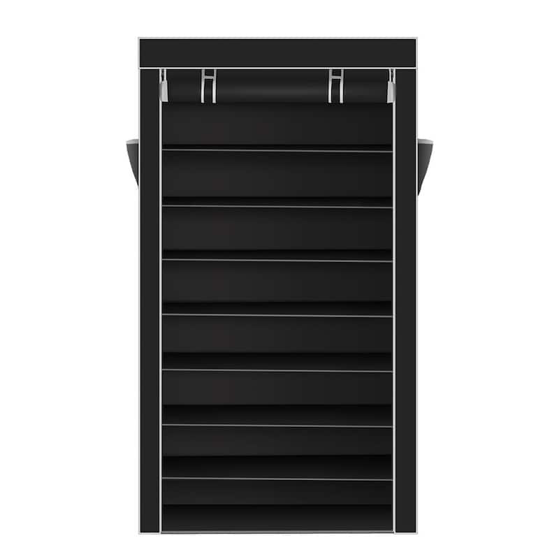 10 Tiers Shoe Rack with Dustproof Cover Closet Shoe Storage Cabinet Organizer Black - Black