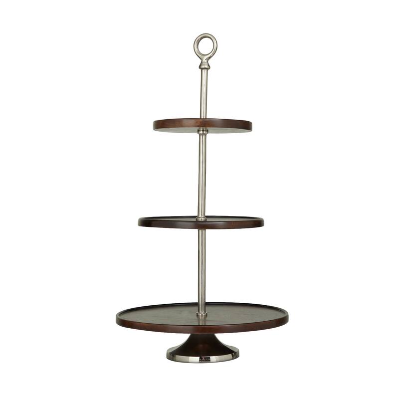 Dark Brown Mango Wood Tiered Server with Aluminum Bases or Gold Stand - 2 Tier or 3 Tier