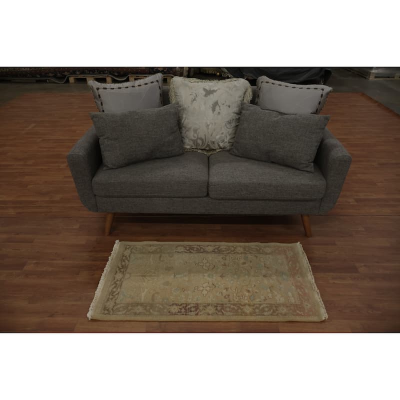 Hand Knotted Oriental 100% Wool Carpet Traditional All-Over Beige & Ivories Ziegler Area Rug - 3' 9'' X 2' 0''