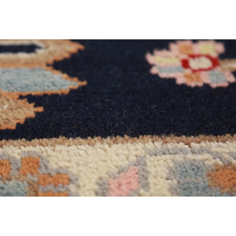 Hand Knotted Oriental 100% Wool Carpet Traditional Medallion Navy Blue & Blues Kazak Area Rug - 9' 9'' X 8' 1''